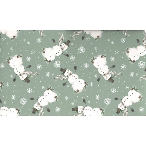 Hallmark Wrapping Paper Christmas Snowman Snowflakes on Sage 22.5 sq ft Roll - Picture 1 of 4